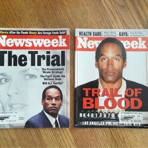 Vintage Historic Newsweek Magazine Covers - The Trial and Trail of Blood, OJ